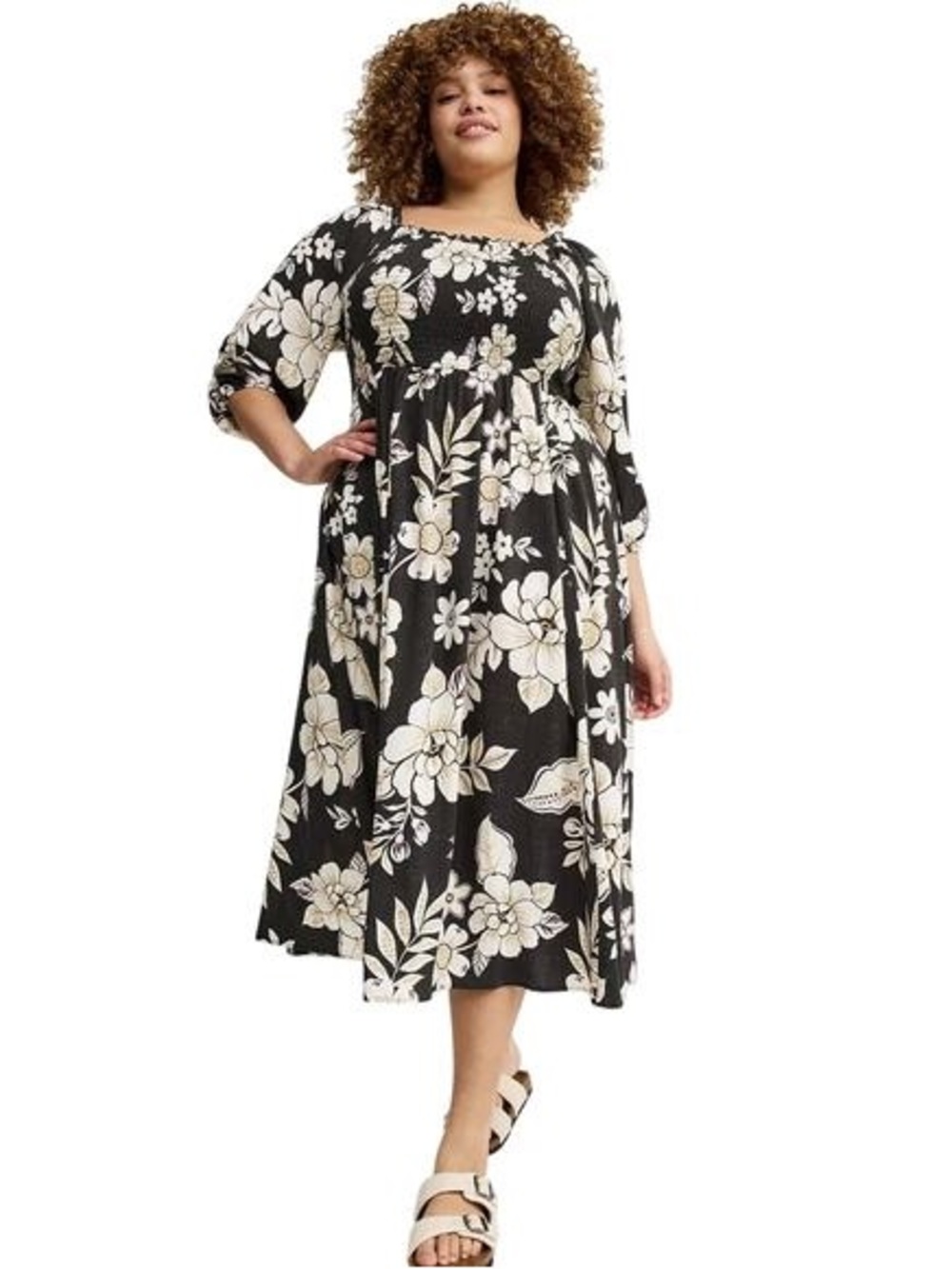 torrid Black Floral Square-Neck Midi Dress